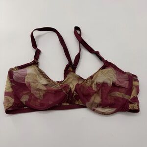 Vintage Victoria’s Secret Second Skin Bra Unlined Bralette Red Leaf Flower 36C